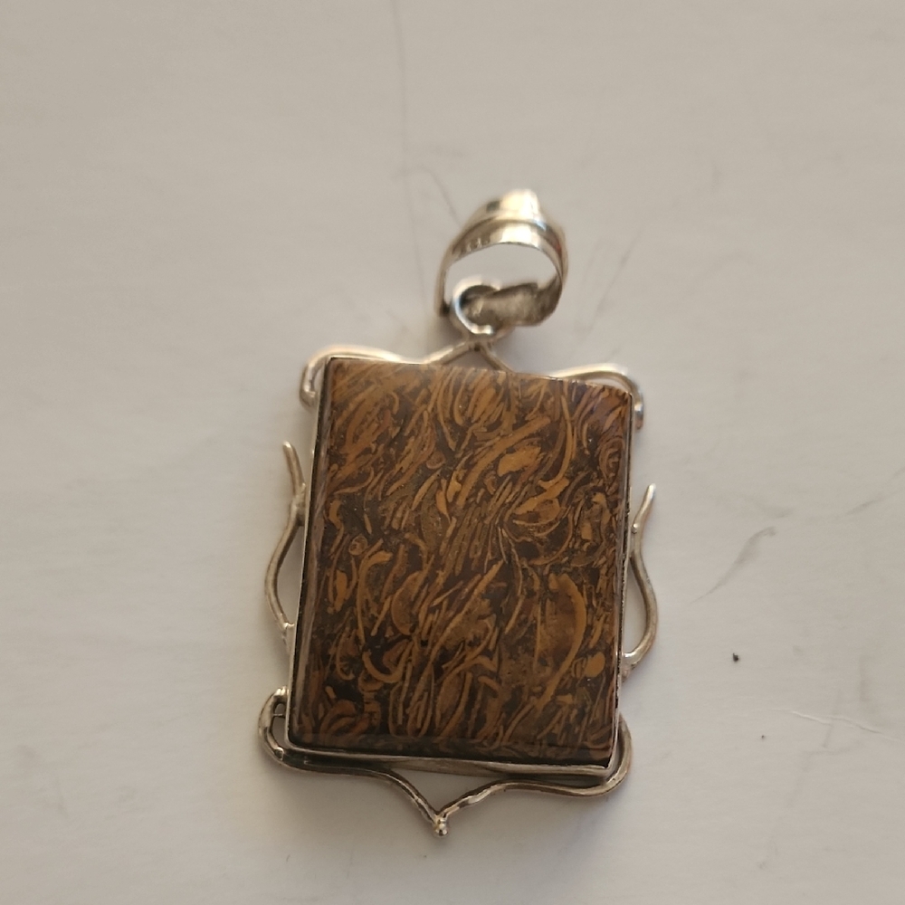 Calligraphy Jasper Rectangular 1.5" 925 Sterling … - image 1